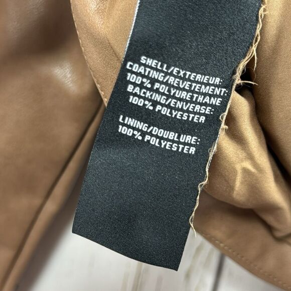 7 For All Mankind Faux Leather Jacket L Tan Twist Front Cropped Modern Chic - Picture 12 of 16